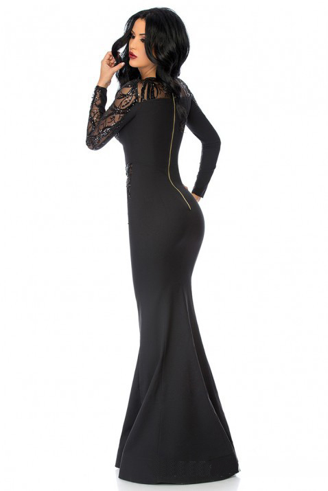 W25044  2016 New Arrival Sexy Long Sleeve Lace Black Maxi Dress